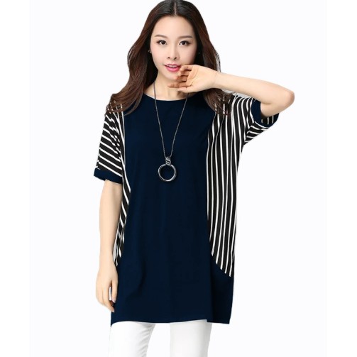 Fifi FASHION Blouse Tangan Pendek Wanita Gaya Korea Kombinasi Salur - Carol