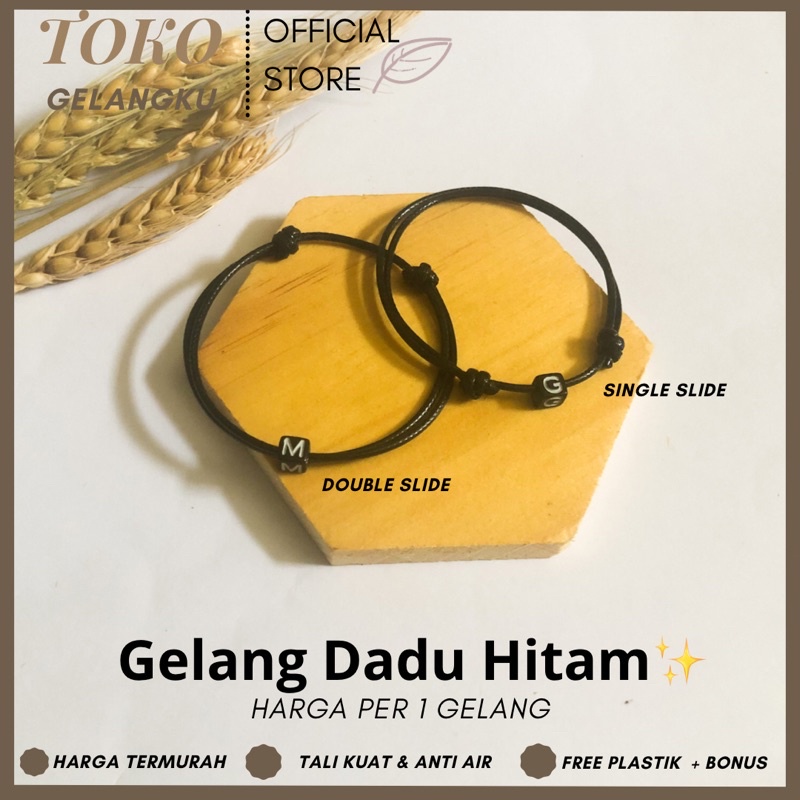 [TERMURAH] (A-Z) GELANG DADU KOTAK HITAM ( BELI 10 FREE 1 GELANG POLOS ) / Gelang Tali Huruf Inisial Pria Wanita / Gelang Couple Sahabat Pacar / Bracelet initial Abjad