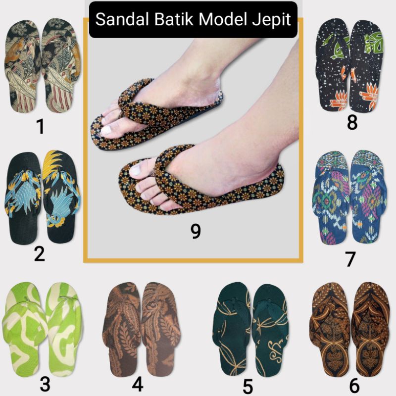 Sandal Batik Wanita Handmade Motif Etnik - Model Pita Jepit Silang Trendy Khas Solo Jogja Sendal Santai Souvenir Oleh-Oleh Pekalongan Grosir Eceran