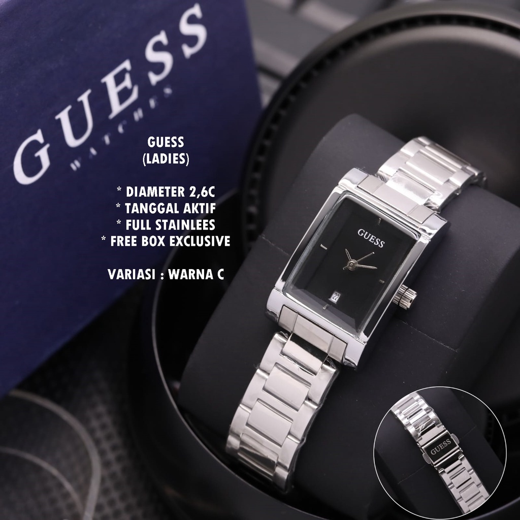 (BISA COD) JAM TANGAN WANITA GUESS RANTAI BODY SEGI TANGGAL AKTIF