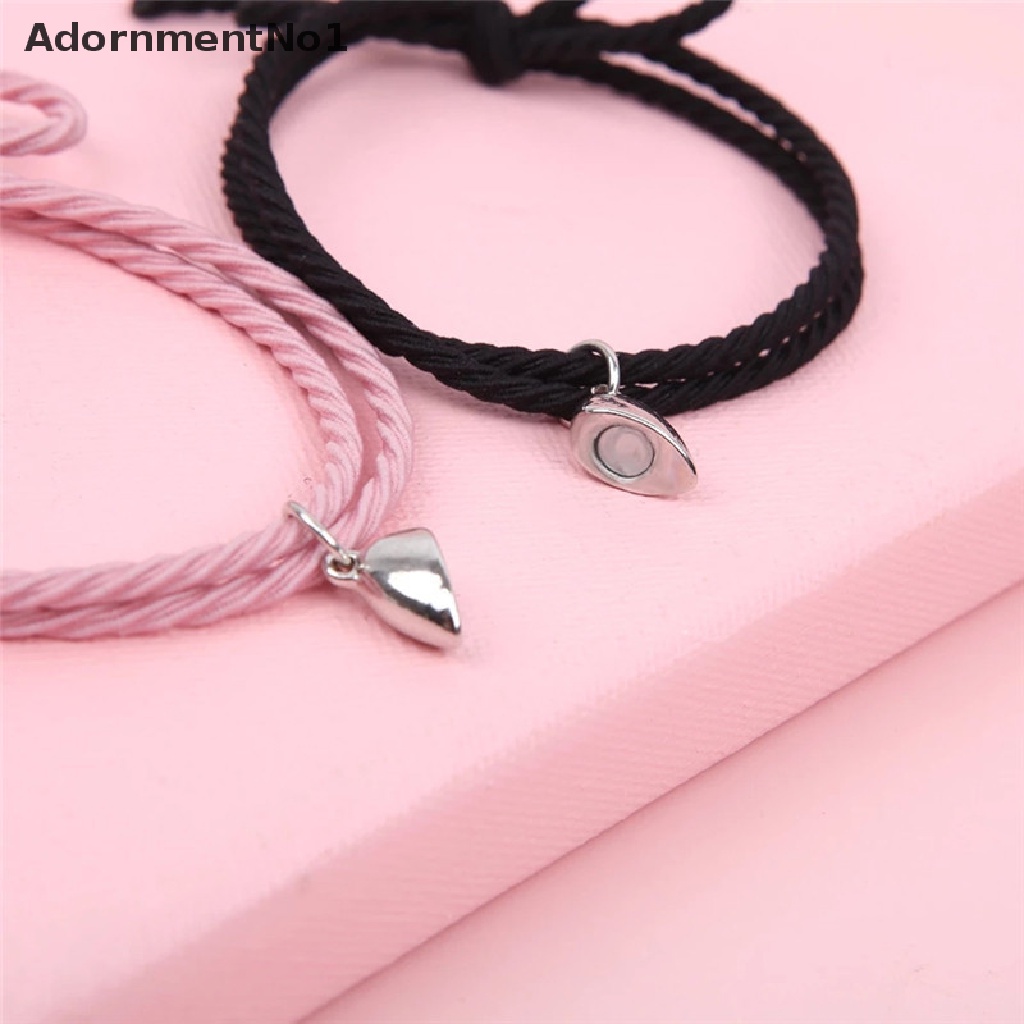 (AdornmentNo1) 2pcs / Set Gelang Tangan Tali Kepang Aksen Hati + Magnet Untuk Pasangan / Pria / Wanita