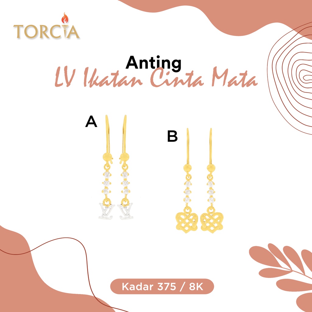 Anting Italy Panjang Emas Asli Logo Brand Ikatan Cinta Mata Kadar 375 Torcia