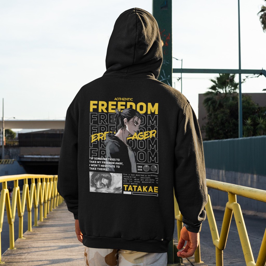 Hoodie AOT : Eren Yeager - FREEDOM by AOT Apparels | Hodie Attack On Titan Baju Shingeki No Kyojin