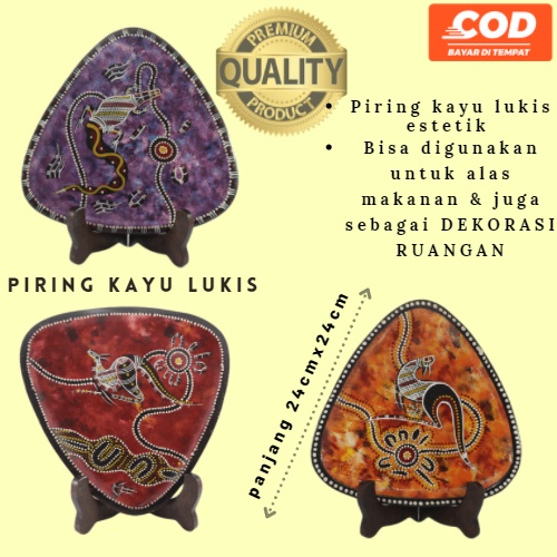 @1pcs Piring saji piring kayu lukis HANDMADE kerajinan piring piring kayu hiasan piring hiasan dindi