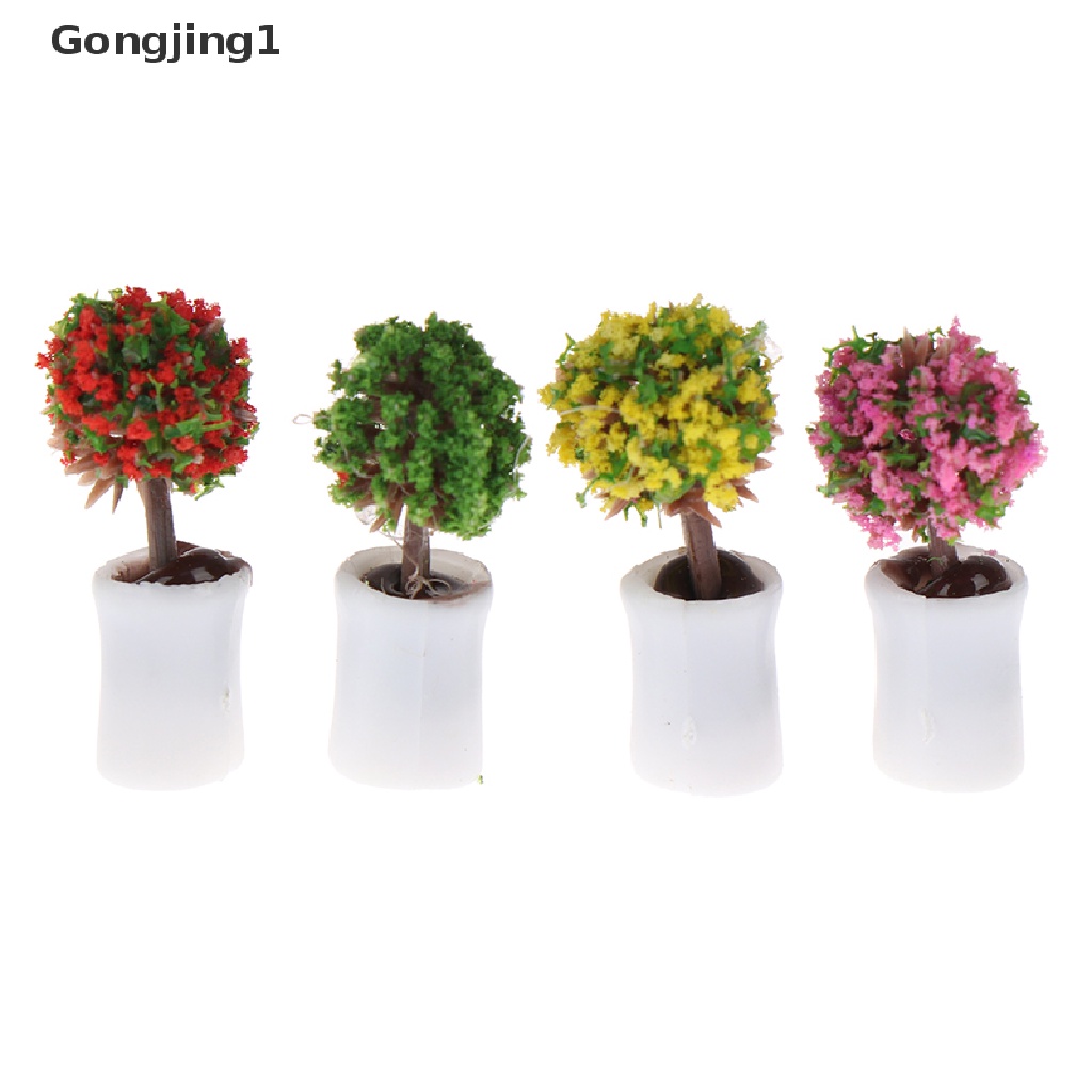 Gongjing1 4Pcs Miniatur Pot Tanaman Hijau Skala 1: 12 Untuk Dekorasi Rumah Boneka