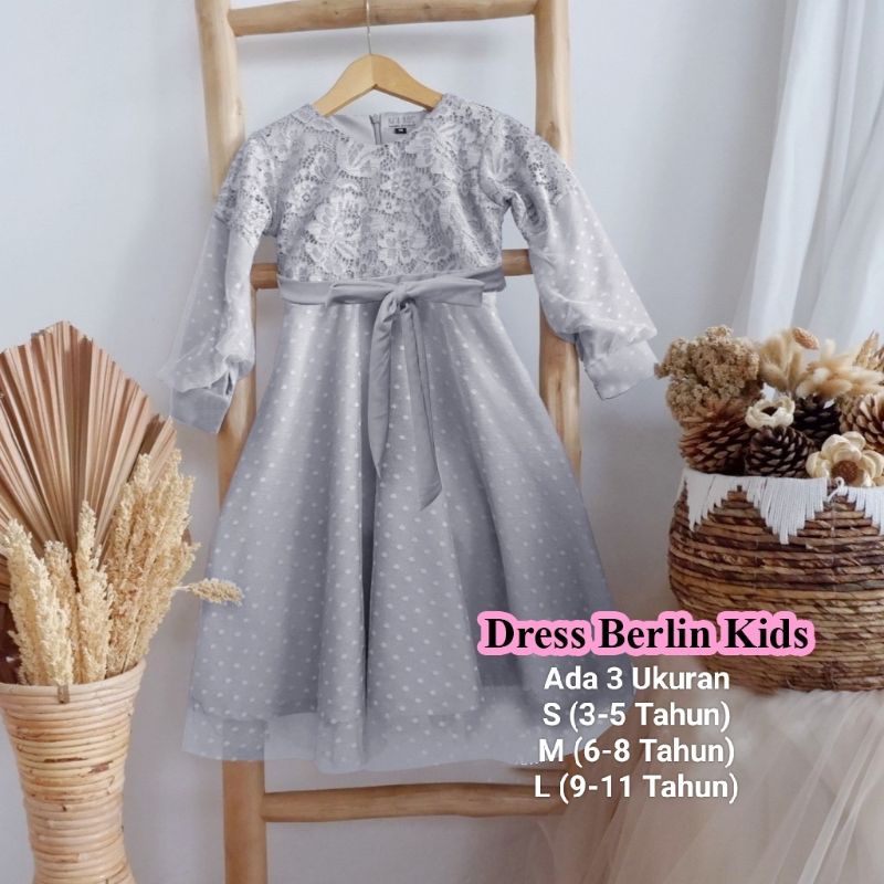 Dress Pesta Anak Perempuan Brokat/Dress Berlin Kids 3-11 Tahun Matt Brokat Glitter Mix Tille Dot/Pakaian Anak Perempuan Brokat