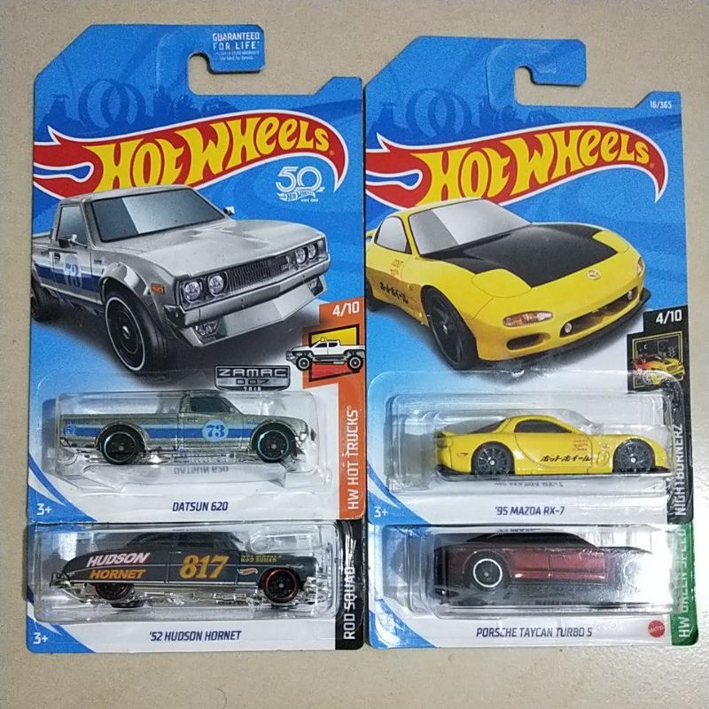 Hot Whes Datsun 620 Zamac, '95 Mazda RX-7, '52 Hudson Hornet, Porsche Taycan Turbo S
