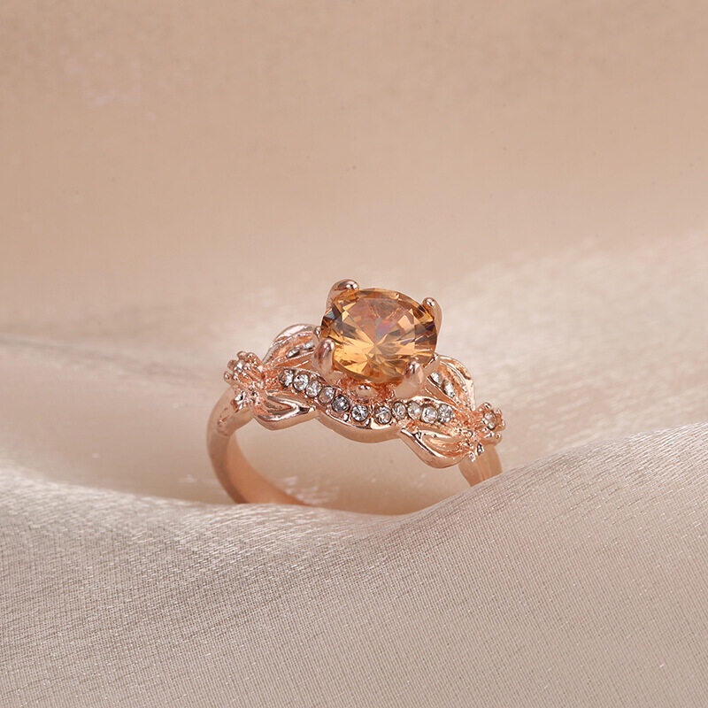 Cincin Lapis Rose Gold Hias Berlian Zircon Imitasi Untuk Wanita