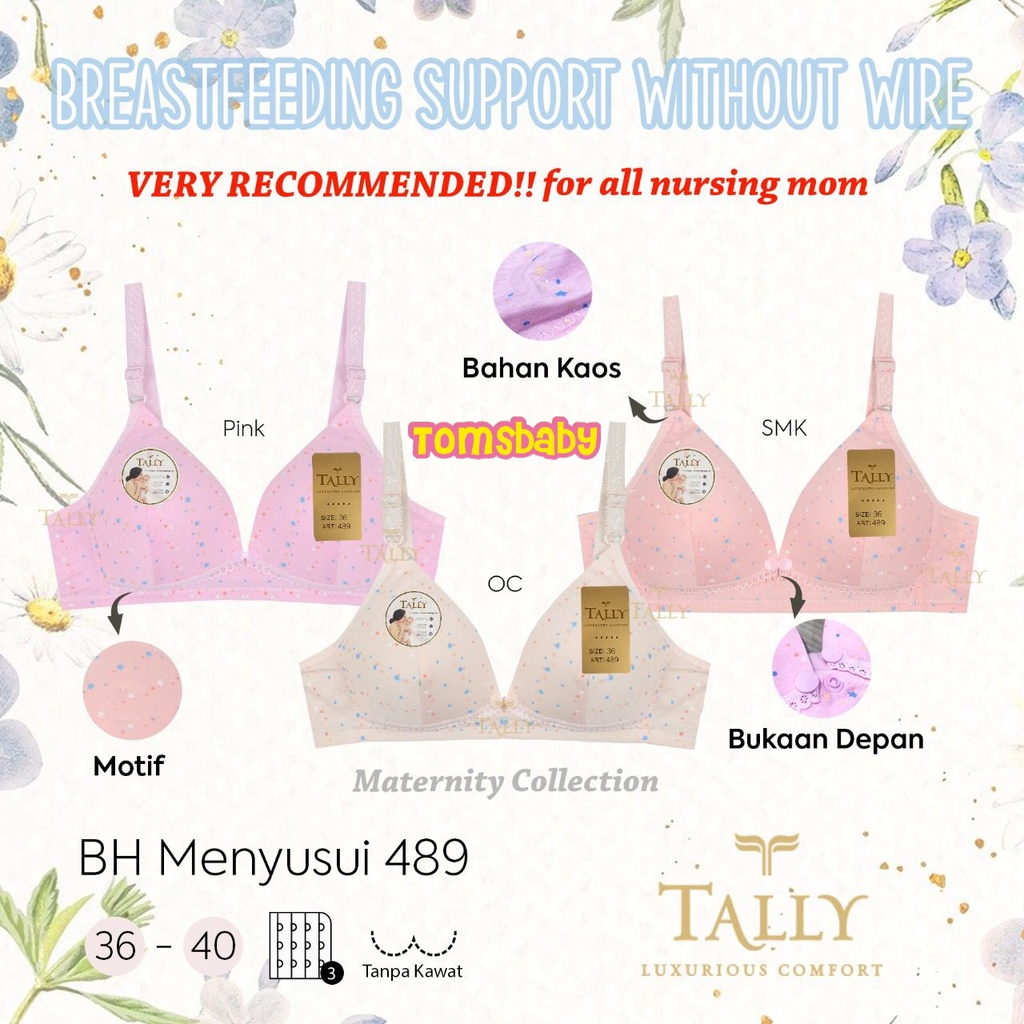 [TOMS] TALLY (1pcs) Bra Menyusui 489 BH Bahan Kaos Premium Bukaan Depan BH Kait 3 ADA Busa