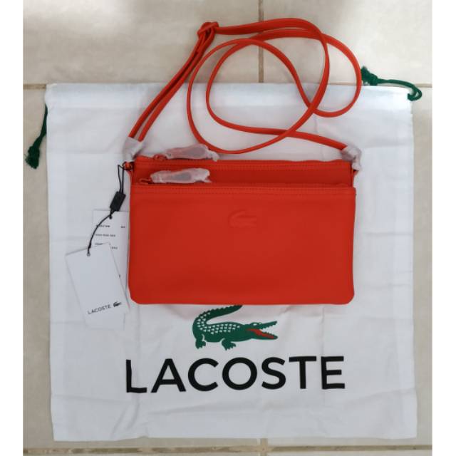 Tas Selempang Kecil Sling Bag Lacoste Autenthic Double Zip Crossover Bag High Risk Red