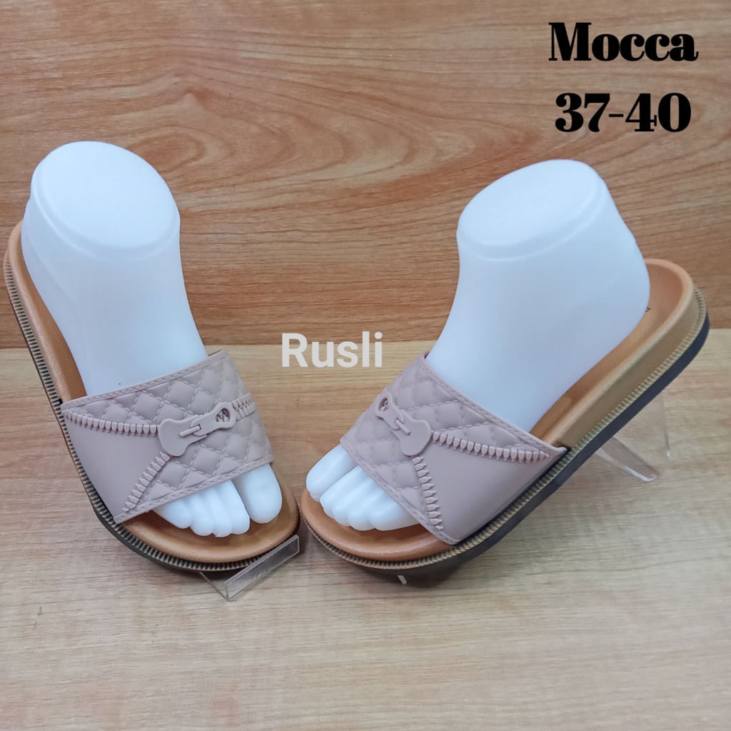 (COD) Selop Jelly Wedges Wanita Motif Resleting Balance 1968 S2