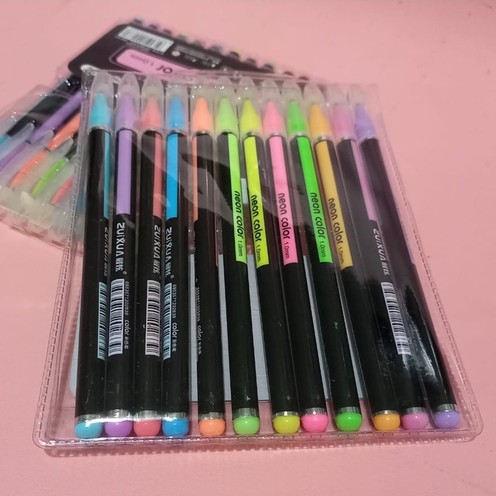 Pulpen Gel Neon Warna Warni (12 pcs)