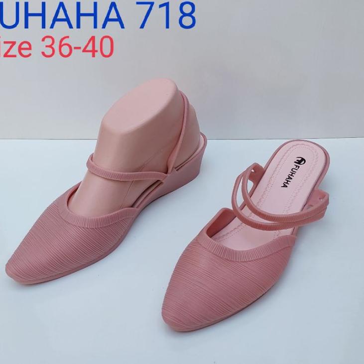 Terbaru.. FUHAHA - Sandal Selop Wedges Karet Wanita