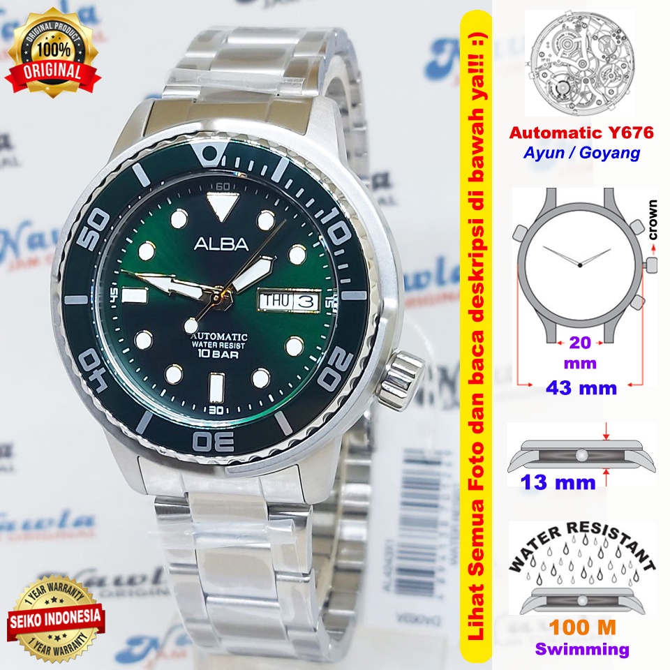 Alba Automatic AL4243X1 Tuna Green Dial - Jam Tangan Pria AL4243