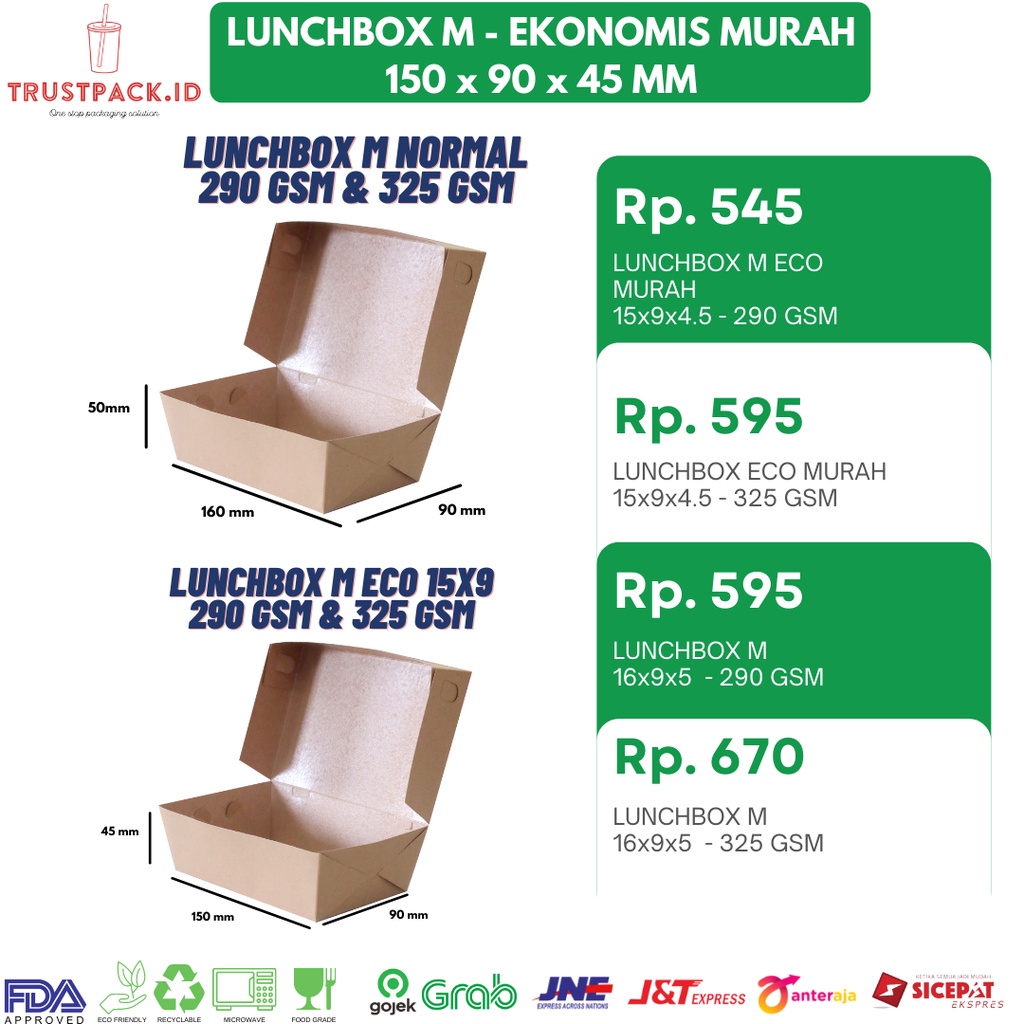 LUNCH BOX PAPER KRAFT SIZE MEDIUM COKLAT  KOTAK MAKAN POLOS  TAKEAWAY - M MURAH