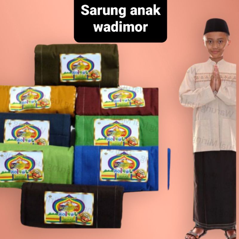 Sarung Anak WADIMOR Junior SD SMP - Kain Polos Hitam Putih Warna Kecil Remaja Laki Tanggung Sekolah 