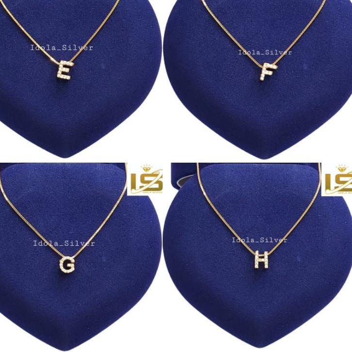 (SALE) KALUNG PERAK ASLI SILVER WANITA 925 LAPIS EMAS MODEL LIONTIN HURUF INISIAL ALFABET LIONTIN HU