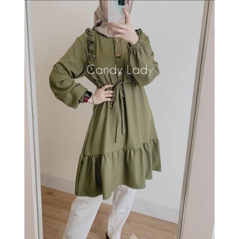 TM 28- COD Kemeja tunik wanita remaja cewek L ld 100 cm panjang murah busui kancing depan