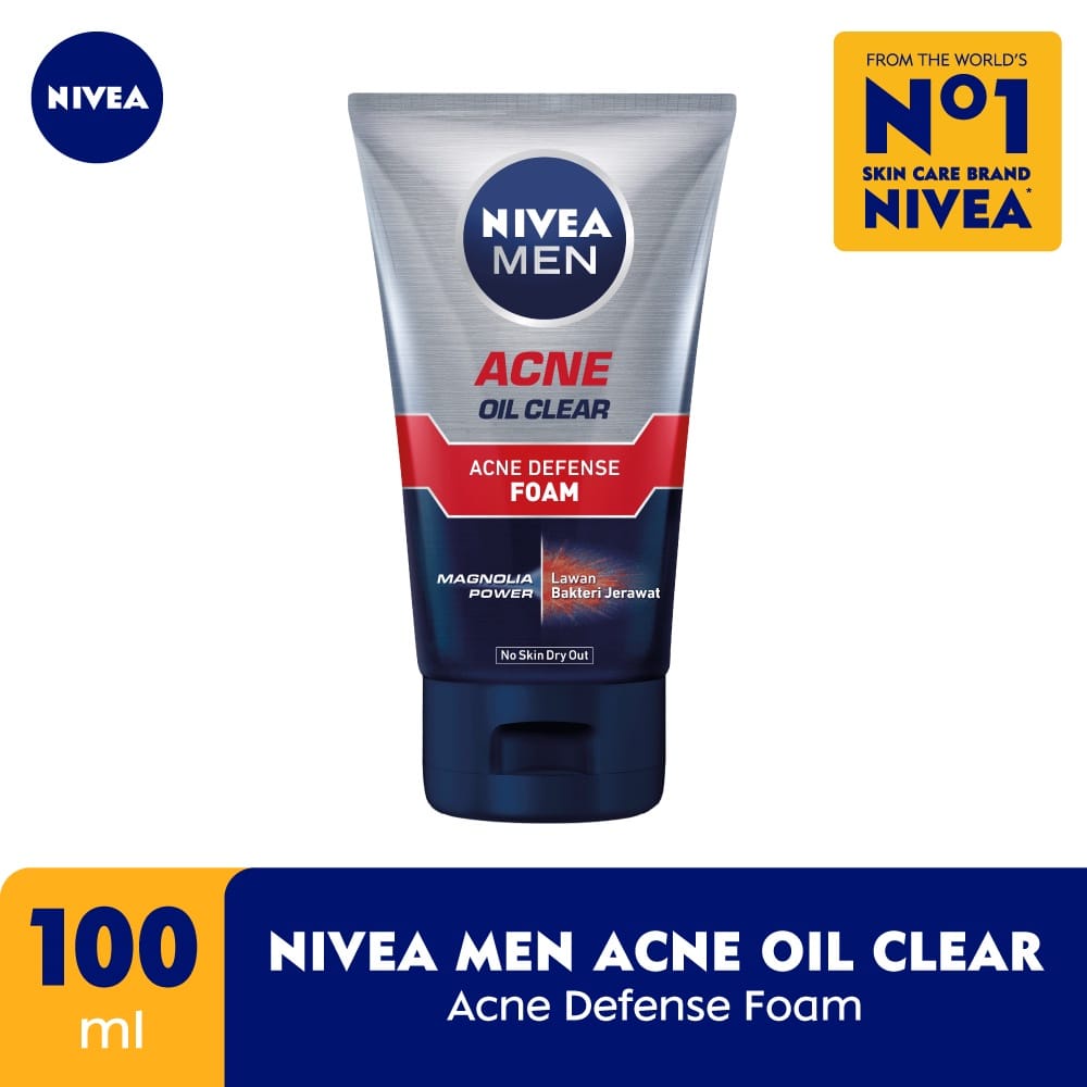 nivea men face wash acne oil clear acne defence facial foam 100ml sabun muka pria pembersih wajah pr