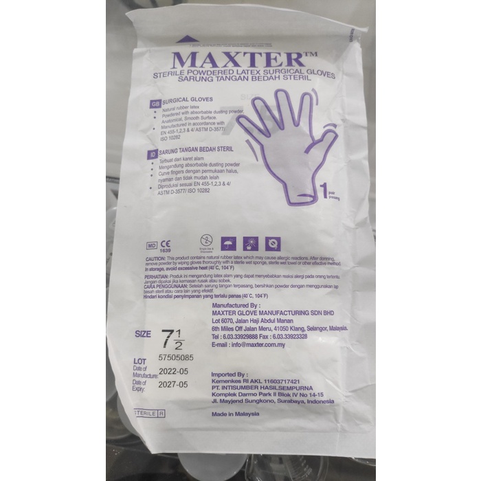 HANDSCOON / SARUNG TANGAN STERIL MAXTER UK 6.5, 7, 7.5, 8