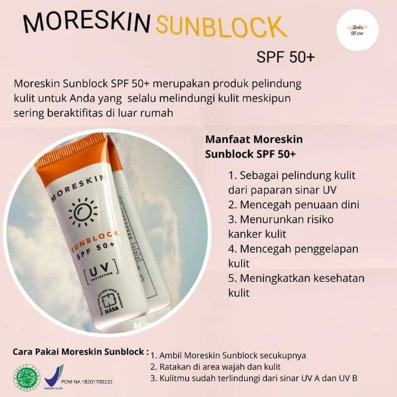 Moreskin Sunblok SPF 50+,Sunblok Nasa Ori,Sunblok Herbal
