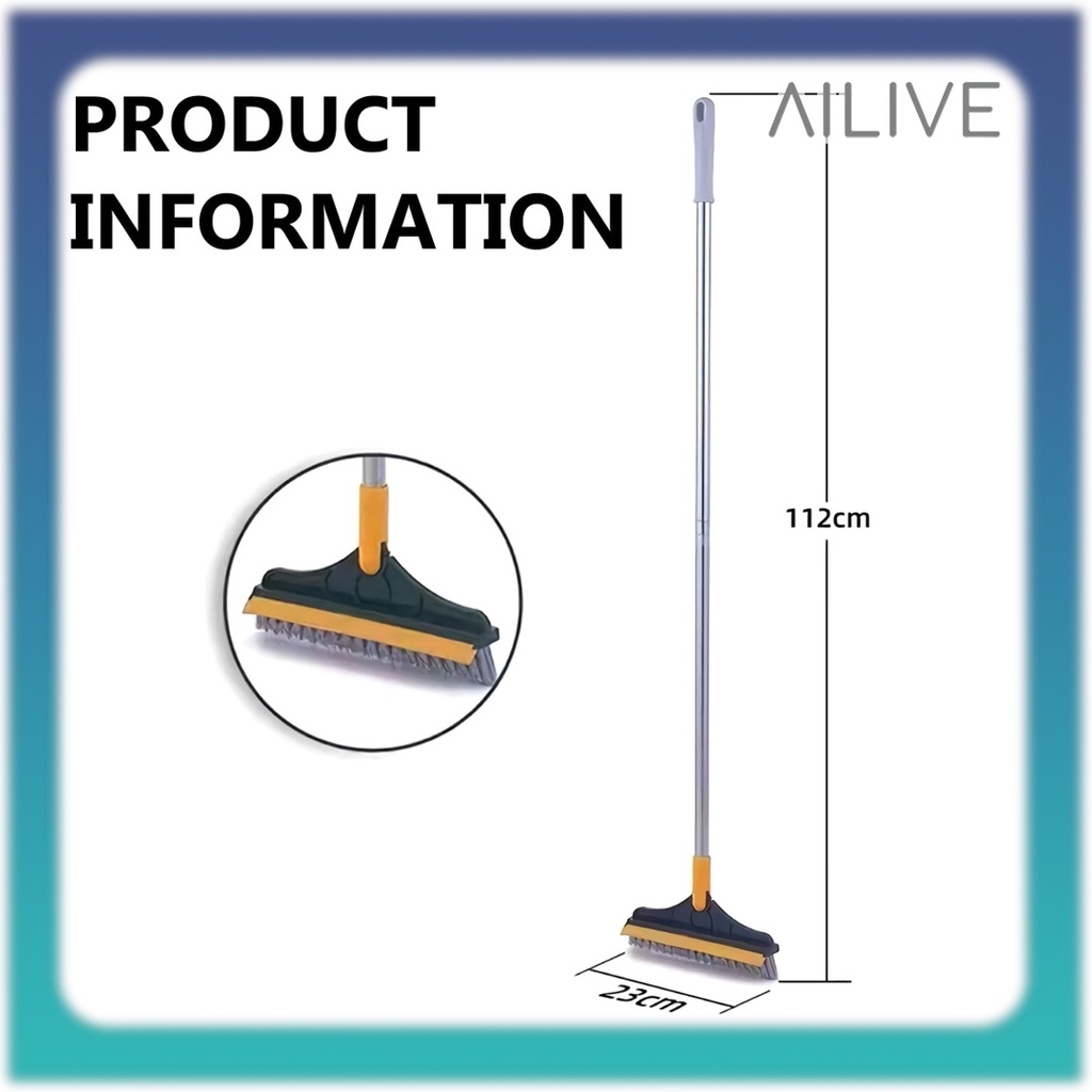 Sikat Lantai Wiper Kamar Mandi 2IN1 Putar 120° Model Sikat Sudut Lancip Gagang Panjang Wiper Pembersih Toilet Praktis Serokan