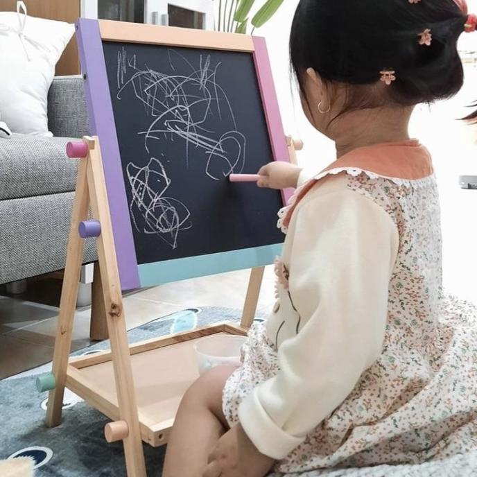 

Papan Tulis Anak Dua Sisi MENKAY Wooden 2 in 1 Board Warna Pastel