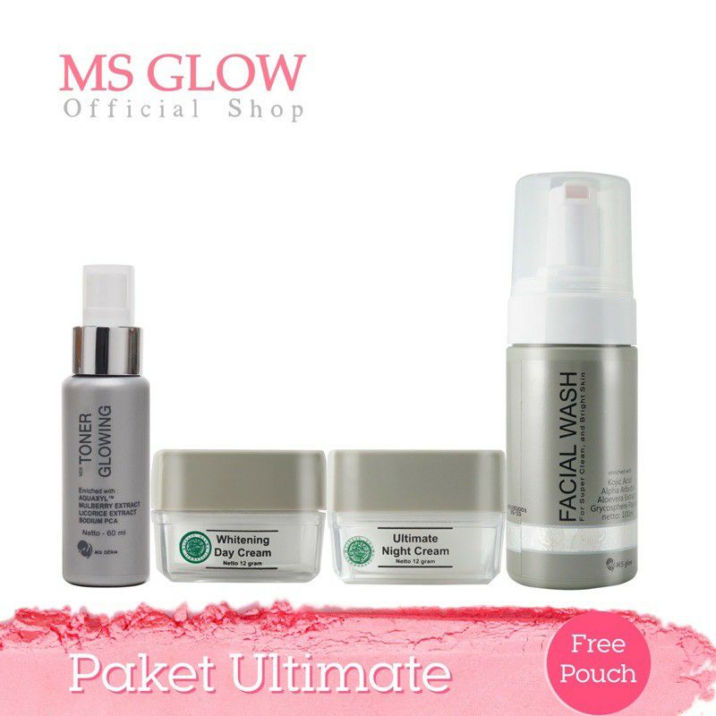 MS GLOW Paket ultimate Toner glowing/whitening day cream/ultimate night cream/facial wash