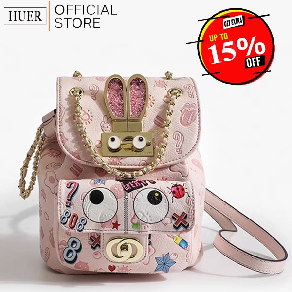 HUER ~ Moelye Eye Theme Printed Houndstooth 2 Ways Backpack 9454-250Pink
