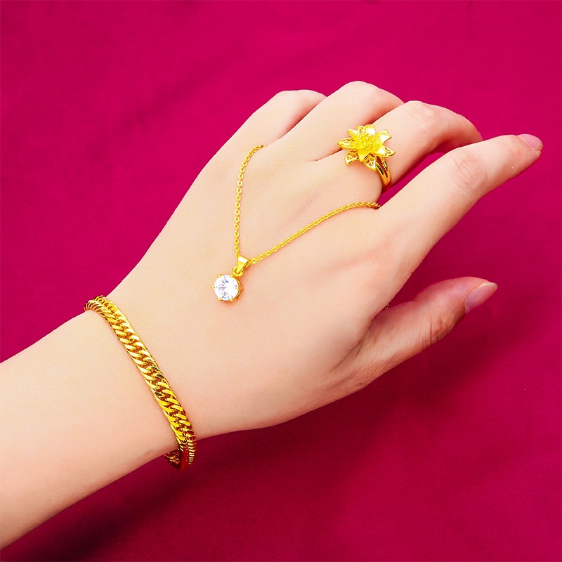 Kalung Gelang Cincin Lapis Emas Asli Kadar 375 Hias Berlian Putih Dapat Disesuaikan Untuk Wanita