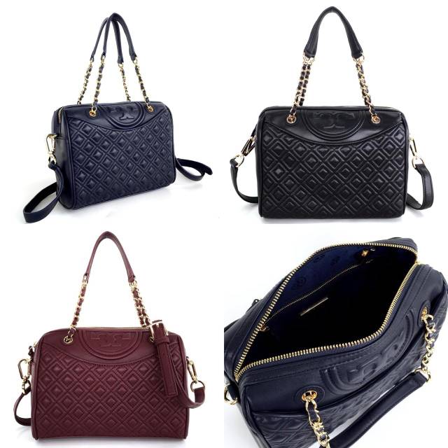 Tory Burch Fleming Duffel Satchel Original authentic asli tas black hitam navy biru maroon