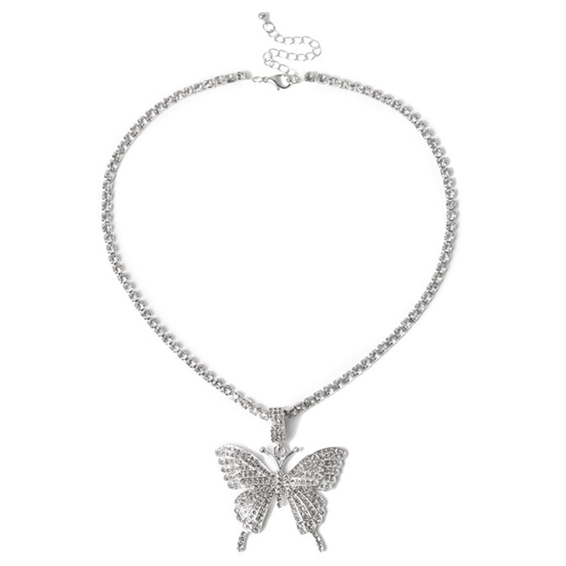 Big Butterfly Pendant Necklace Rhinestone Chain for Women Bling Tennis Chain Crystal Choker Necklace Jewelry