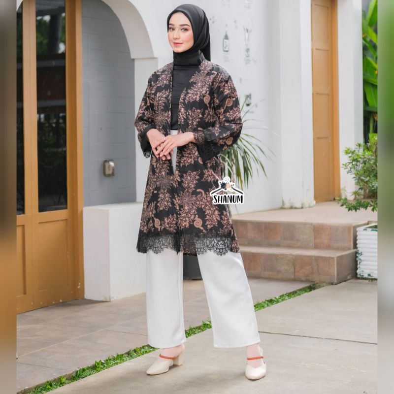 OUTER ANDIN/OUTER BATIK LACE MEWAH/BATIK KONDANGAN/OUTER BUTTON BLACK SERIES/BATIK MOTIF DAUN PAYA