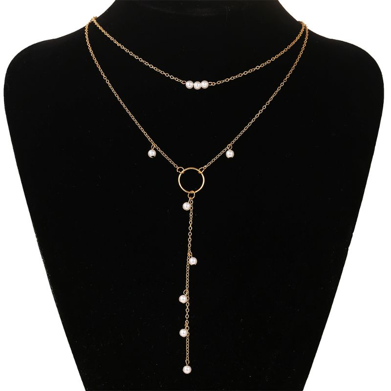 Kalung Korea Mutiara Liana Pearl Circle Multilayer Juntai Korean Necklace