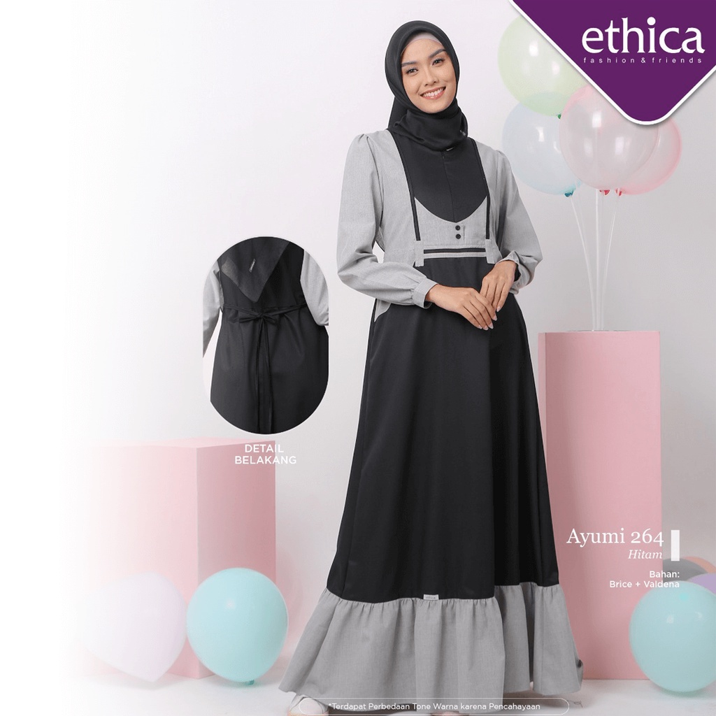 Ayumi 264 Gamis Hitam Mint Green Dusty Pink Ethica