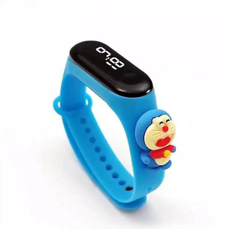 Jam tangan anak Elektronik LED display Tahan Air karakter motif kartun lucu  bahan rubber-Blue Doraemon