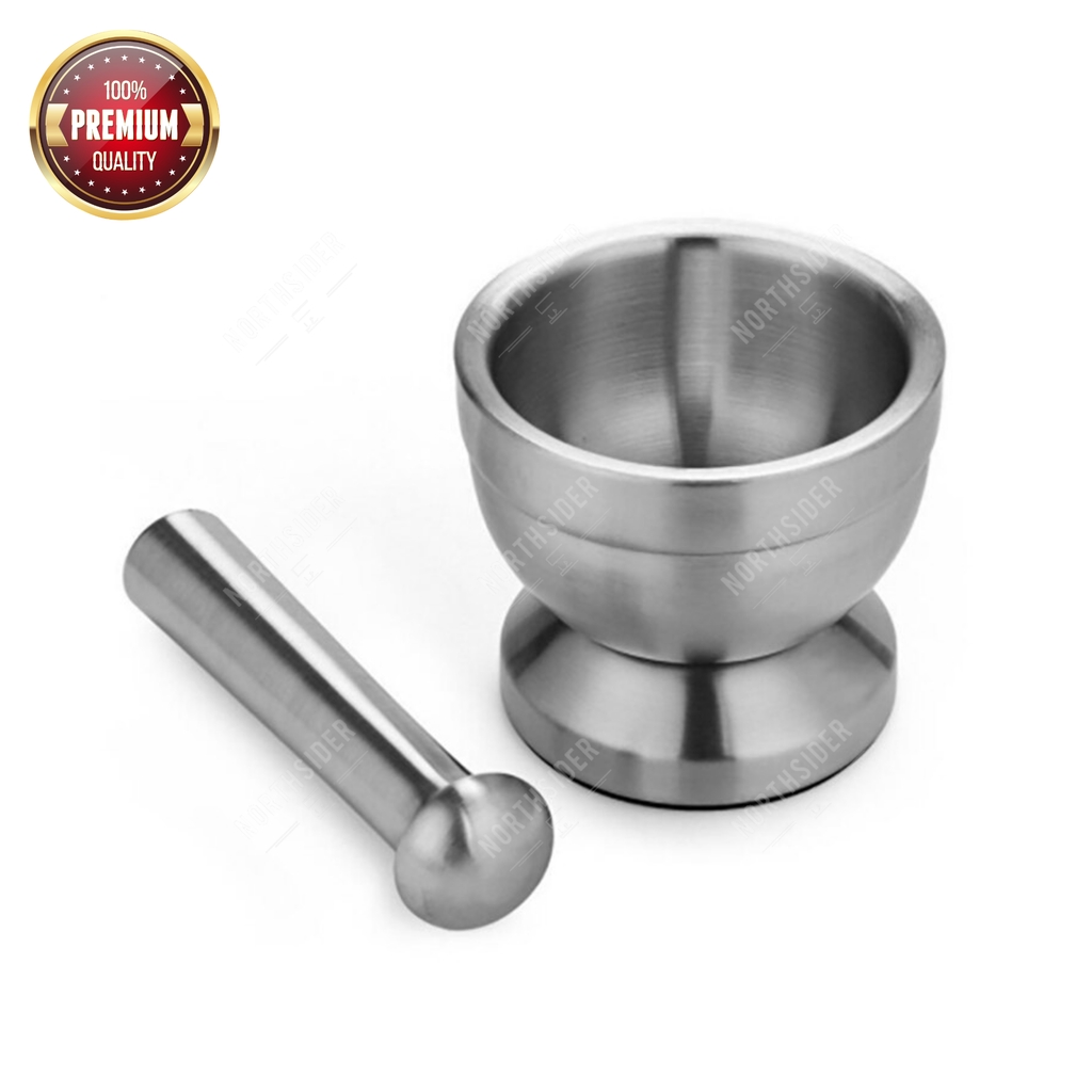 MORTAR PESTLE TUMBUKAN BUMBU OBAT STAINLESS COBEK ULEKAN LUMPANG