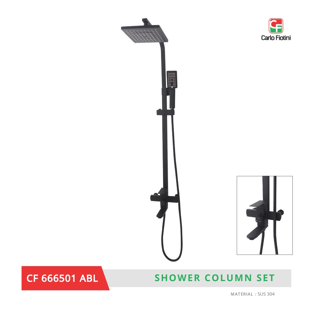 Carlo Fiotini Shower Column Set / Tiang Shower dengan Kran Panas Dingin Set Stainless Hitam