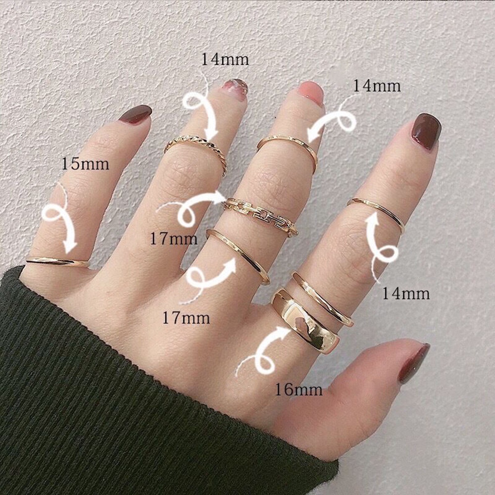 7pcs Cincin Geometris Warna Emas Perak Gaya Retro Untuk Fashion