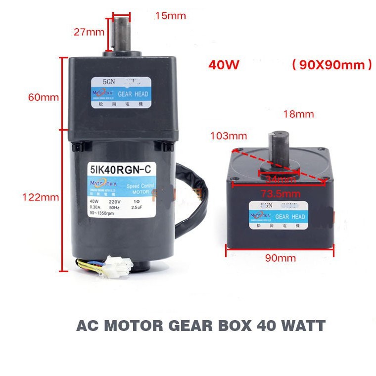 DINAMO MOTOR GEARBOX AC 220V 40 Watt + SPEED CONTROL (RGN)