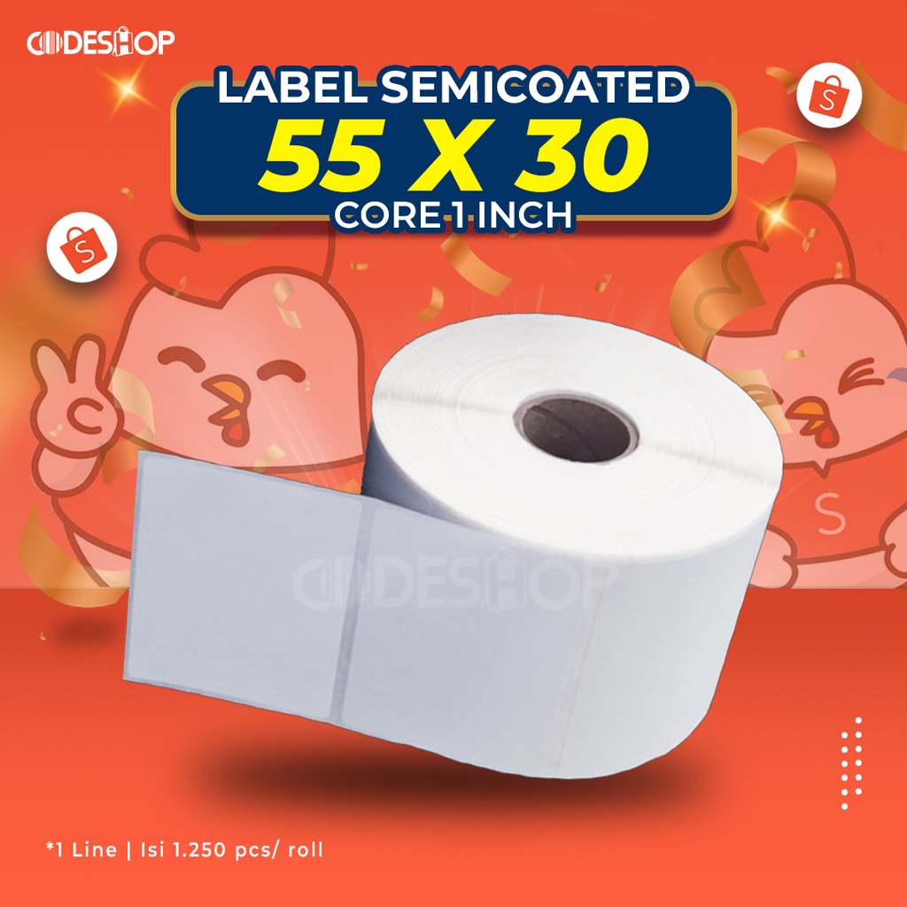 Label Sticker Semicoated 50x30mm Core 1 Inch