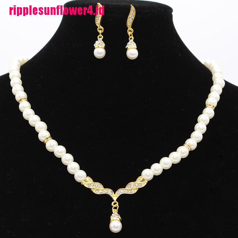 Set Perhiasan Kalung Anting Bentuk Sayap Malaikat Aksen Mutiara Tiruan Untuk Pernikahan Wanita