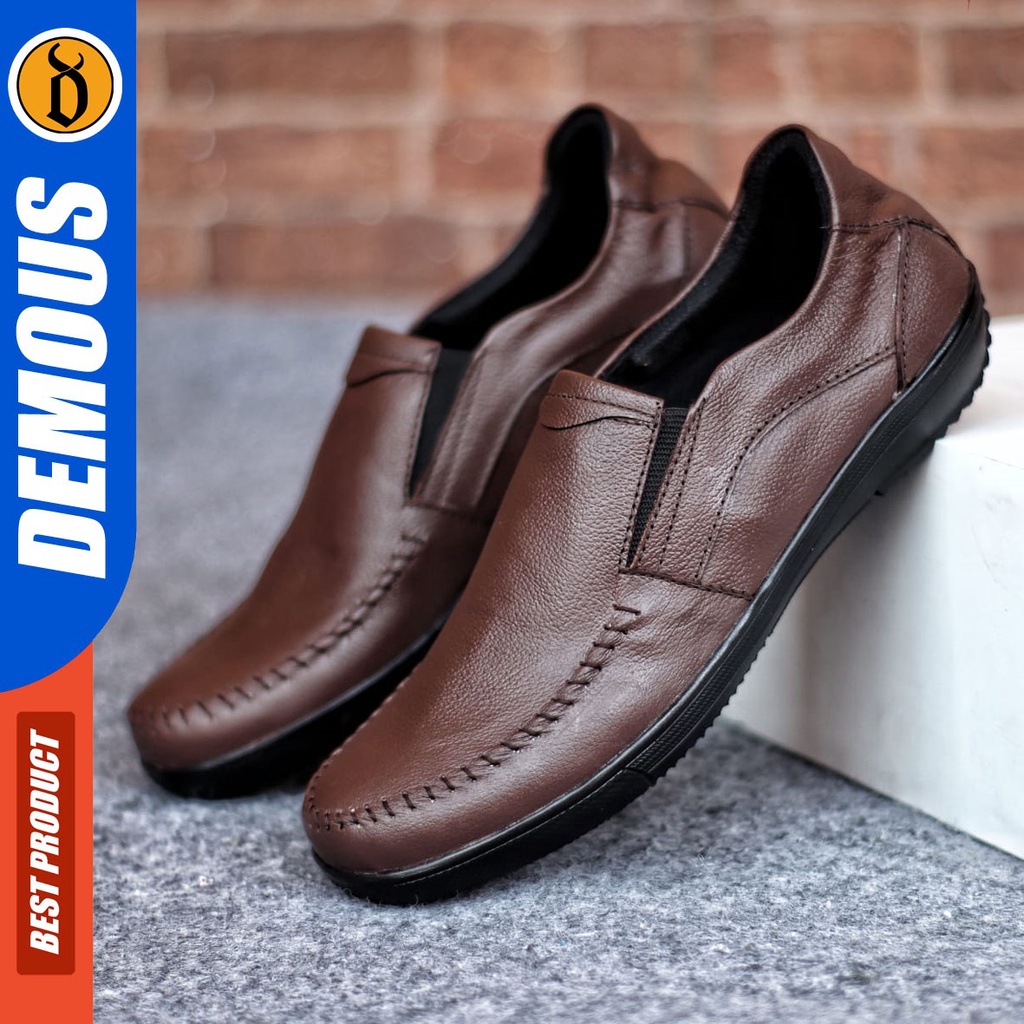 Sepatu Slip On Pria Sepatu Casual Pria Formal Kulit Asli Sepatu Pantofel Kerja Kantor Kuliah Kondangan Sepatu Slop Pria Sepatu Hitam Pria DEMOUS KNIT