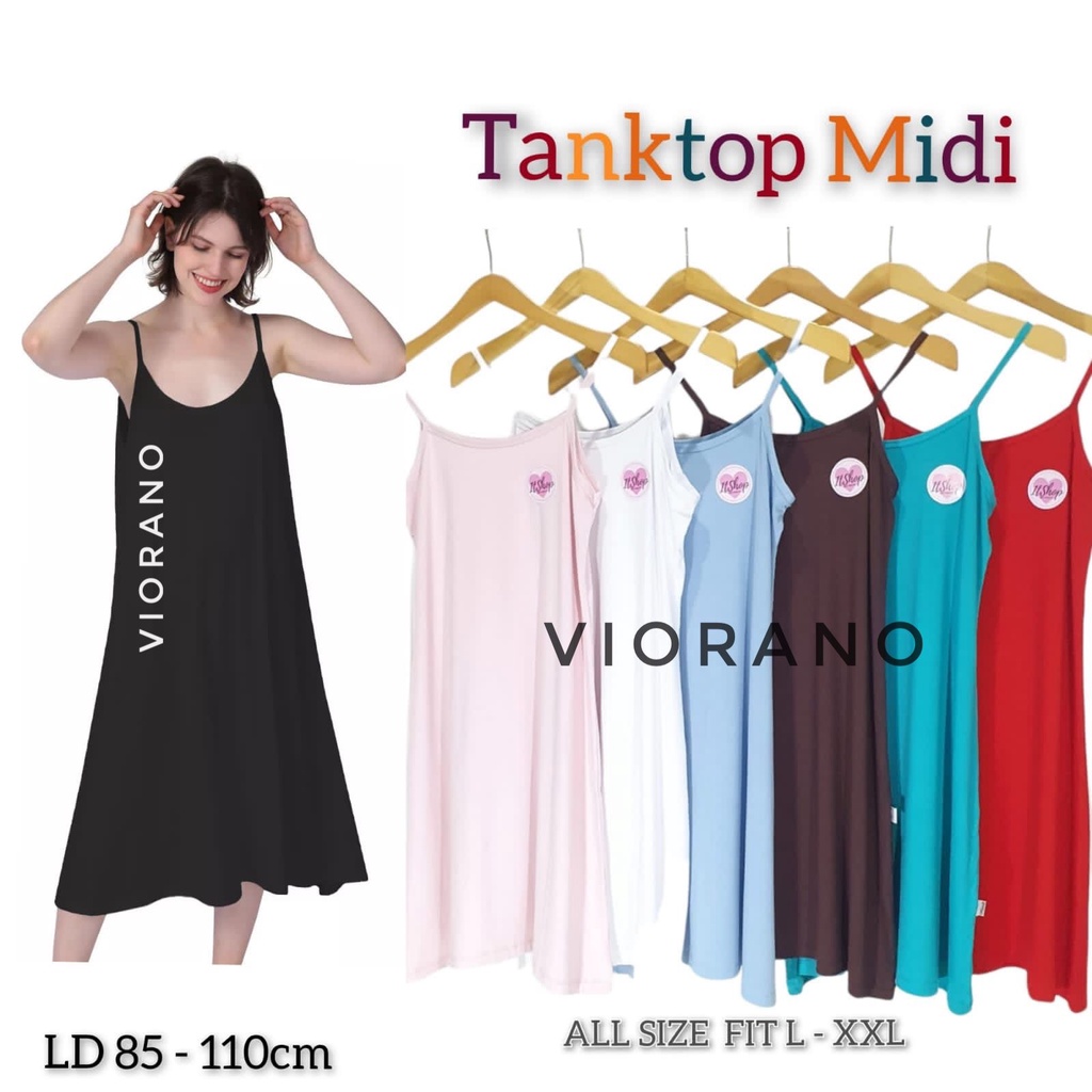 Tanktop Tali Kecil Wanita Model Panjang Midi Muat Jumbo XXL Bahan Premium Berkualitas / Tentop Cewek Polos Longdress Tali Adem Super Soft Fit XXL  Tengtop Dress Panjang Tebal Lembut