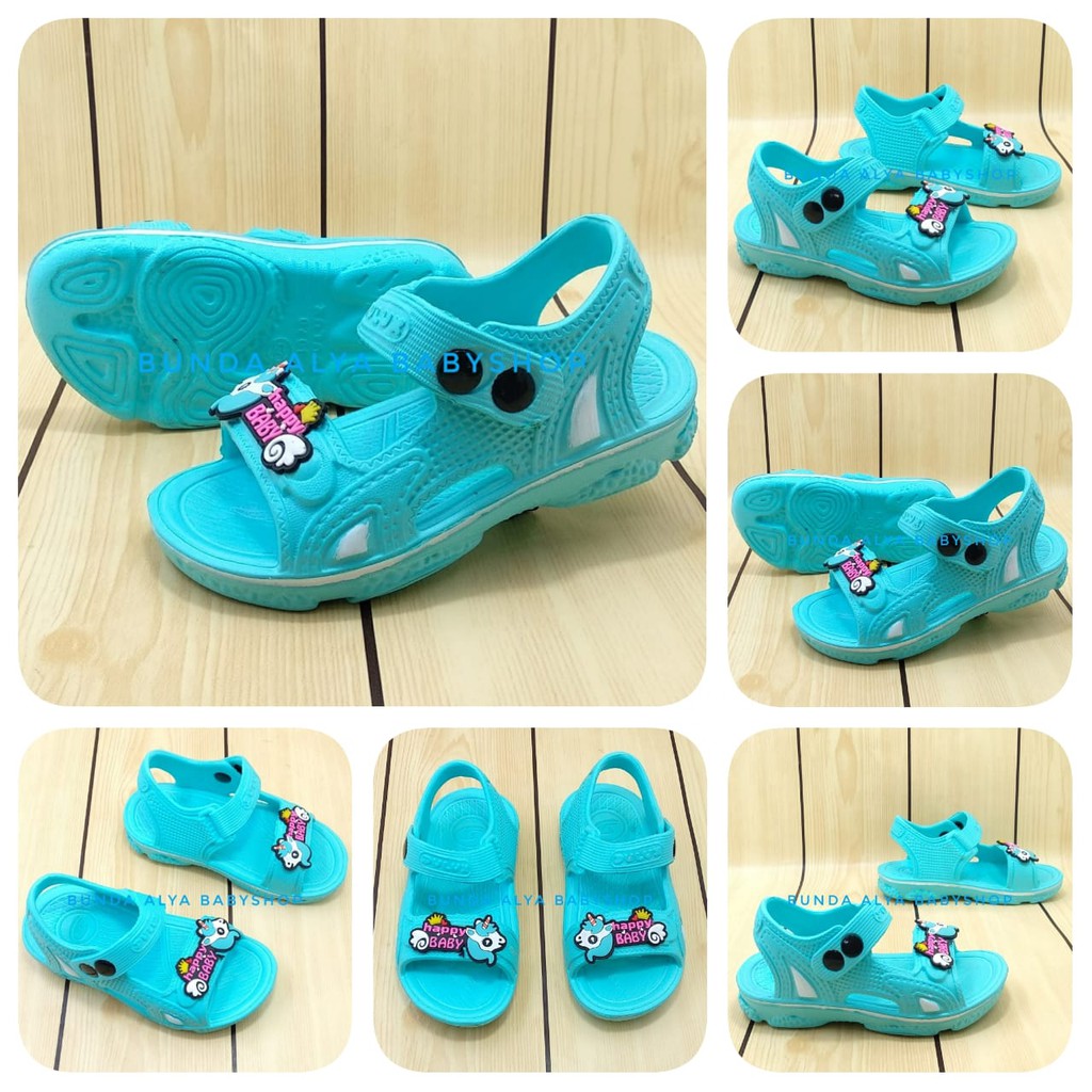 Sendal Anak Perempuan Usia 3 4 5 Tahun Motif Lucu BIRU Karet Elastis - Sepatu Sandal Anak Cewek Karet Unicorn Anti Licin Size 24 - 29