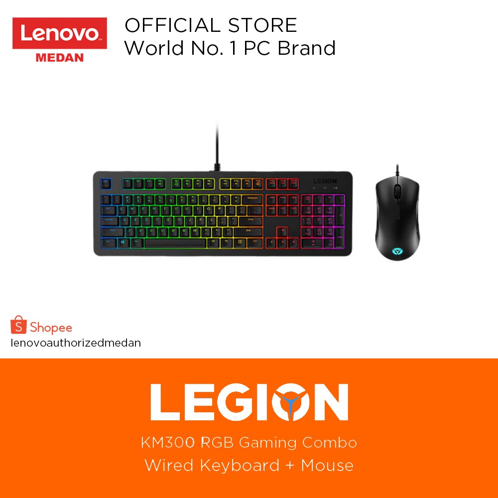 Lenovo Legion KM300 RGB Gaming Keyboard Mouse Combo Kabel Full-Size Hitam