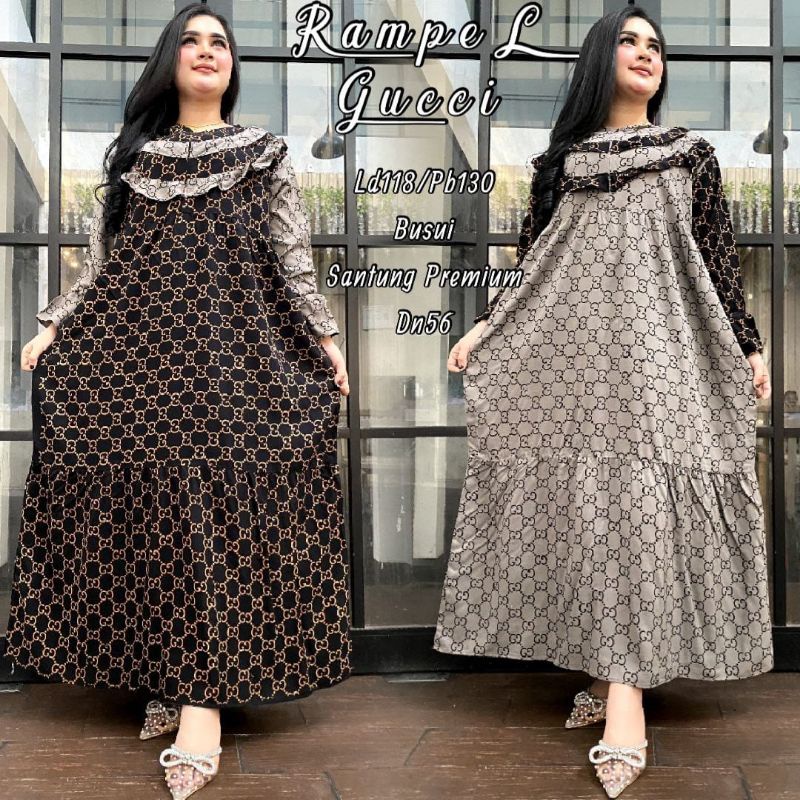 (cod)Gamis Dress Gucci terbaru 2022 rempel depan original produck realpick