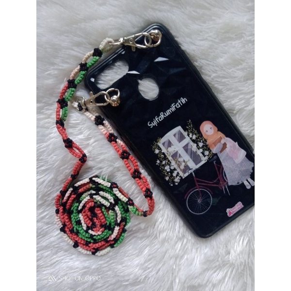 

Tali Hp macrame handmade . warna bendera Palestina/ Lanyard Case (Hanya tali + Murbaut)