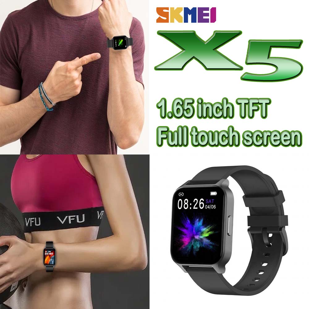 SKMEI X5  Smartwatch Pria Wanita Full Touch Screen TFT Sport Fitness Tracker Heart Rate full layar sentuh TFT jam pintar X5 Women Smart Watch Men Body Temperature Measurement Heart Rate Fitness Tracker Watch Men Smartwatch for Android IOS Phone