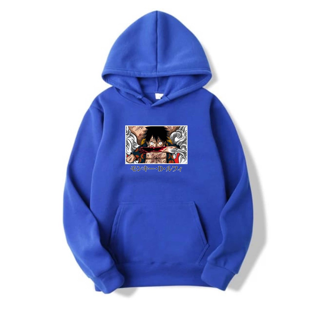 Luffy Garang Sweater Hoodie II Luffy Garang Jumper Hoodie II Sweter Oblong Topi Sz M - XL ( Pria &amp; Wanita / Anak &amp; Dewasa )